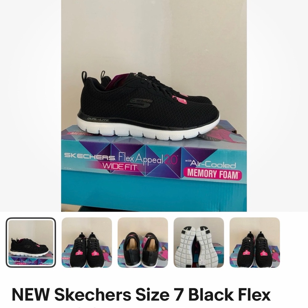 woman, skechers Black and Pink Memory Foam Sneakers.